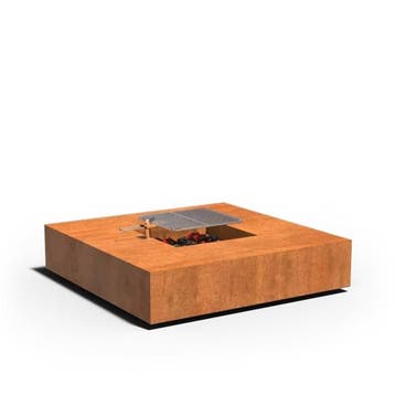 Cortenstaal vuurtafel + grill 120x120x28cm, Nieuw
