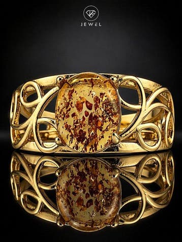 Honingkleurige barnsteenring - oval cabochon edelsteen -, Antiek en Kunst