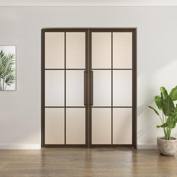 Dubbele stalen taatsdeur - Brons - 6 Vlaks - Matglas, Minder dan 80 cm, Overige typen, Nieuw, Metaal
