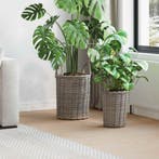 vidaXL Plantmand met opslag 2 pcs Grijs Kubu Rattan, Huis en Inrichting, Woonaccessoires | Schalen en Manden, Verzenden, Nieuw