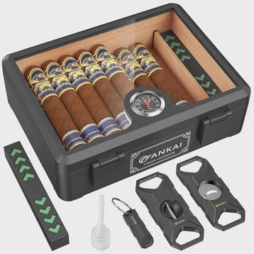 Luxe Glazen Sigaren Humidor met Hygrometer & Humidifier - Ce, Verzenden, Nieuw