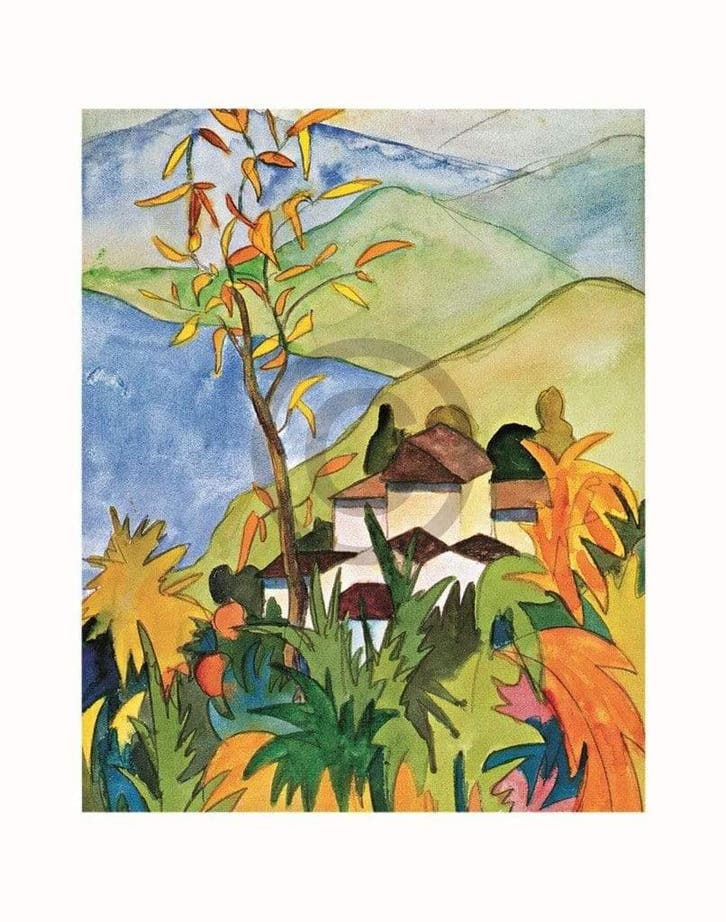 Kunstdruk Hermann Hesse - Dorf über dem See 56x71cm, Huis en Inrichting, Woonaccessoires | Schilderijen, Tekeningen en Foto's