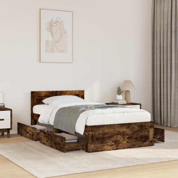 vidaXL Bedframe met lade met opslag 2 st Gerookt eiken, Verzenden, Nieuw, Bruin, Hout
