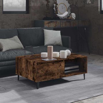 vidaXL Salontafel 90x60x35 cm bewerkt hout gerookt, 50 tot 100 cm, Verzenden, Nieuw, 50 tot 100 cm