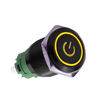 Drukchakelaar 19mm - gele LED verlichting – Power symbool –, Ophalen of Verzenden, Nieuw