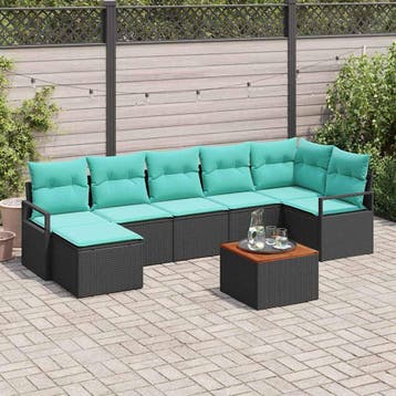 vidaXL Tuinbankenset met kussen 8 pcs Zwart poly rattan, Verzenden, Nieuw, Rotan, 8 zitplaatsen