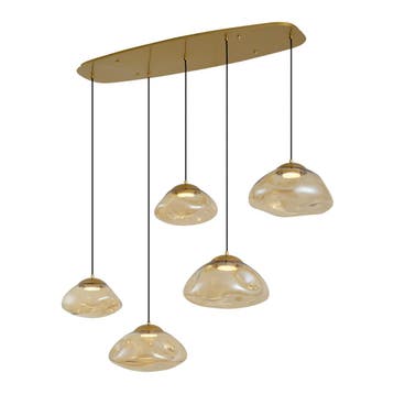 Hotel Chique hanglamp messing met amber glas 5-lichts - Gus, Verzenden, Nieuw, Design