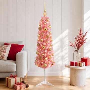 vidaXL Smalle kunstkerstboom met kerstballen 120 cm 150, Verzenden, Nieuw