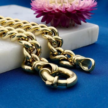 Massief gouden gourmetschakel armband | 20 cm, Ophalen of Verzenden, Gebruikt, Goud, Goud