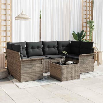 vidaXL Tuin Sofa Set 7 pcs 6-Seater Grijs poly rattan, Verzenden, Nieuw, 7 zitplaatsen