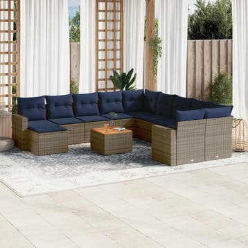 vidaXL 14-delige tuinbankset met kussens, grijs polyrotan, Verzenden, Nieuw