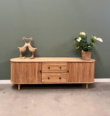 Tv-meubel Retro Chique - 200 cm breed - massief teakhout, Huis en Inrichting, 150 tot 200 cm, Teakhout, Nieuw, Ophalen of Verzenden