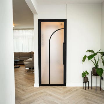 Stalen Binnendeur - Zwart - 2 Vlaks rond - Kathedraalglas, Minder dan 80 cm, Binnendeur, Nieuw, Metaal
