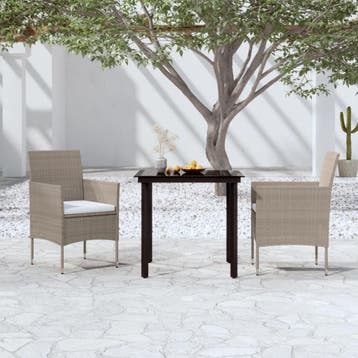 vidaXL 3-delige Tuinset met kussens beige en zwart, Verzenden, Nieuw, 2 zitplaatsen, Tuinset