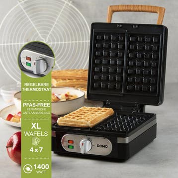 DOMO DO9275W Wafelijzer - XL wafels 4x7 - Belgische Wafels -, Ophalen of Verzenden, Zo goed als nieuw