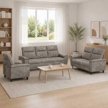 vidaXL Bankstel 3 pcs Lichtgrijs Nep Suede Leer, Verzenden, Nieuw, 200 tot 250 cm