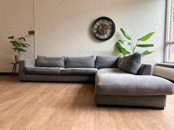 XL Grijze hoekbank gereinigd met lounge en Wasbare hoezen, Hoekbank, 300 cm of meer, Ophalen of Verzenden, Zo goed als nieuw