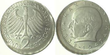 2 Dm Duitsland Fehlpraegung 2 Mark Max Planck 1967 F deze..., Verzenden