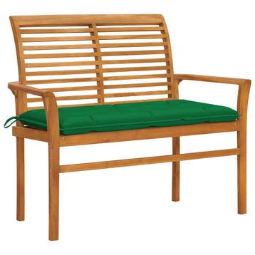 vidaXL Tuinbank met groen kussen 112 cm massief teakhout, Verzenden, Nieuw, Teakhout