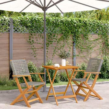 vidaXL 3-delige Bistroset poly rattan en massief hout grijs, Verzenden, Nieuw, Hardhout