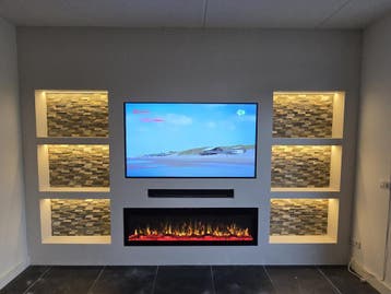 Cinewall op maat met sfeerhaard – 5 jaar garantie, Ophalen, Overige materialen, 200 cm of meer, Nieuw