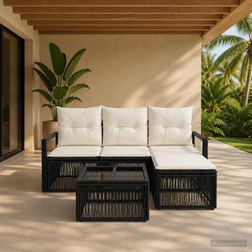 vidaXL Tuinbankenset 5 pcs Zwart poly rattan, Verzenden, Nieuw, 5 zitplaatsen