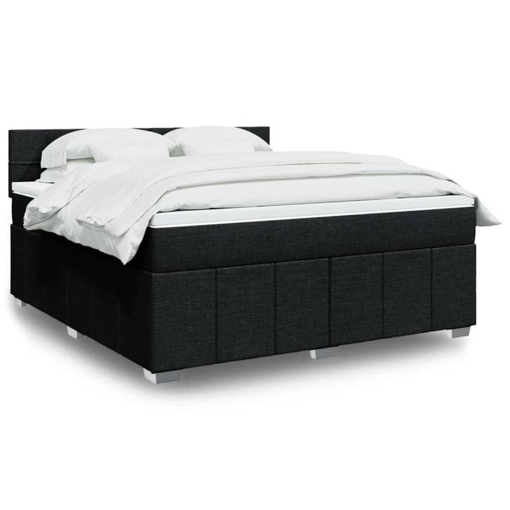vidaXL Boxspring met matras stof zwart 180x200 cm, Huis en Inrichting, Slaapkamer | Bedden, 80 cm, 200 cm, Zwart, Eenpersoons