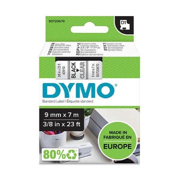 Dymo S0720670 / 40910 tape zwart op transparant 9 mm, Computers en Software, Printerbenodigdheden, Verzenden, Nieuw, Printertape