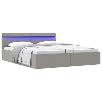 vidaXL Bedframe met opbergruimte en LED stof lichtgrijs, Verzenden, 200 cm, 160 cm, Nieuw