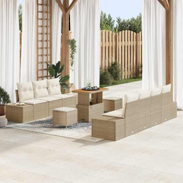 vidaXL Tuinbankenset 10 st Beige poly rattan, Verzenden, Nieuw, Rotan, Meer dan 8 zitplaatsen
