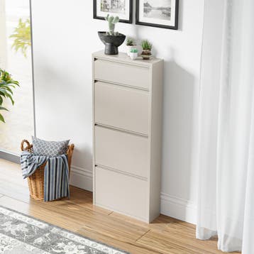 Schoenenkast Sokndal 4 kleppen gebroken wit 118x50x15 cm [en, Verzenden, Nieuw