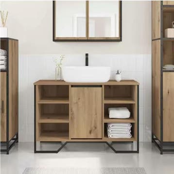 Eiken Wastafelkast – Moderne Badkamerkast 91×35×60 cm, Verzenden, Nieuw