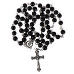 Fako Bijoux - Ketting - Rozenkrans - Kruis Klein - Zwart -, Verzenden, Nieuw