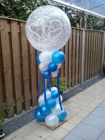 Ballonnenpilaar zandloper met grote ballon-Zwart - Roze, Nieuw