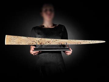 GEEN MINIMUMPRIJS - Gegraveerde zwaardvis-slagtand -