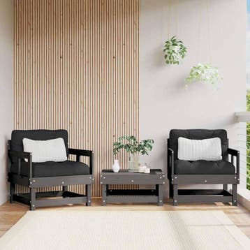 vidaXL Tuinstoelen 2 st met kussens massief grenenhout grijs, Verzenden, Nieuw, Tuinset