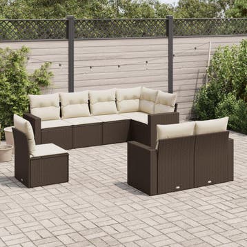 vidaXL 8-delige Loungeset met kussens poly rattan bruin, Verzenden, Nieuw, Loungeset