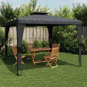 vidaXL Prieel met dubbel dak 3,98x2,98 m staal, Verzenden, Nieuw