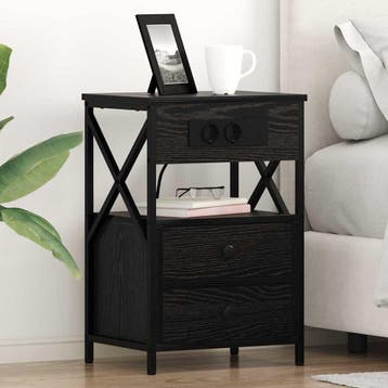 vidaXL Nachtkastje 2 st Zwart Eiken 40 x 31 x 60 cm Bewerkt, Minder dan 45 cm, Verzenden, Nieuw, 55 tot 70 cm