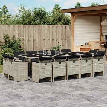 vidaXL 17-delige Tuinset met kussens poly rattan lichtgrijs, Verzenden, Nieuw, 6 zitplaatsen, Tuinset