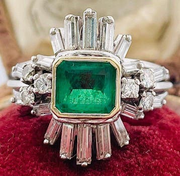 Ring Platina Smaragd - Diamant, Nieuw