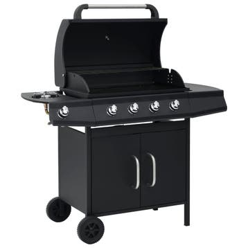 vidaXL Gasbarbecue 4+1 kookzone staal zwart, Tuin en Terras, Verzenden, Nieuw