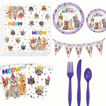 71-delige party set Happy Birthday Cats multi coloured, Verzenden, Nieuw