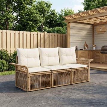 vidaXL Tuinbankenset 3 st Beige poly rattan, Tuin en Terras, Verzenden, Nieuw, 3 zitplaatsen