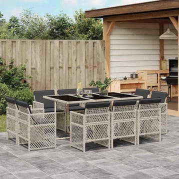 vidaXL 11-delige Tuinset met kussens poly rattan lichtgrijs, Verzenden, Nieuw, Meer dan 8 zitplaatsen, Tuinset