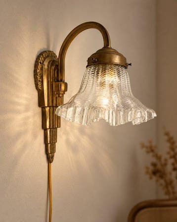 Lamp - Glas, Messing - Art deco wand lamp