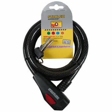 Stahlex Kabelslot - 12 mm x 1800 mm - Zwart - Inclusief 2..., Ophalen of Verzenden, Nieuw