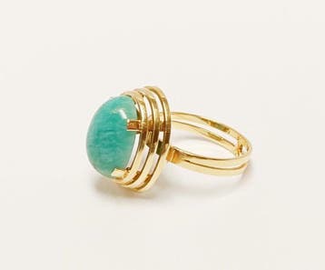 Cocktailring - 18 karaat Geel goud - amazoniet cabochon