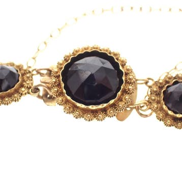 Antiek gouden bootjes armband met granaat (Schakelarmband), Gebruikt, Ophalen of Verzenden, Met edelsteen, Goud