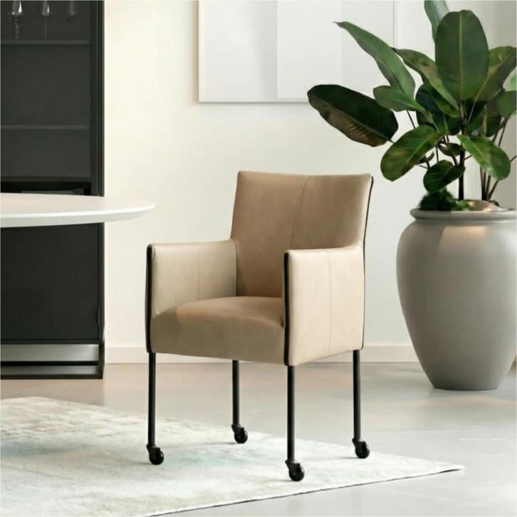 Set van 6 Leren eetkamerstoelen More - Granada Taupe, Huis en Inrichting, Stoelen, Nieuw, Leer, Ophalen of Verzenden